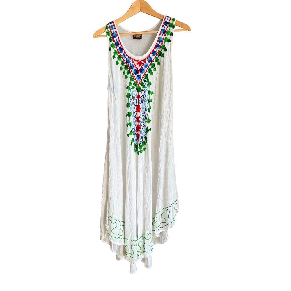 Embroidered Threaded Trapeze Swing Dress Swim CoverUp Sz S/M Beachy Boho Flowy